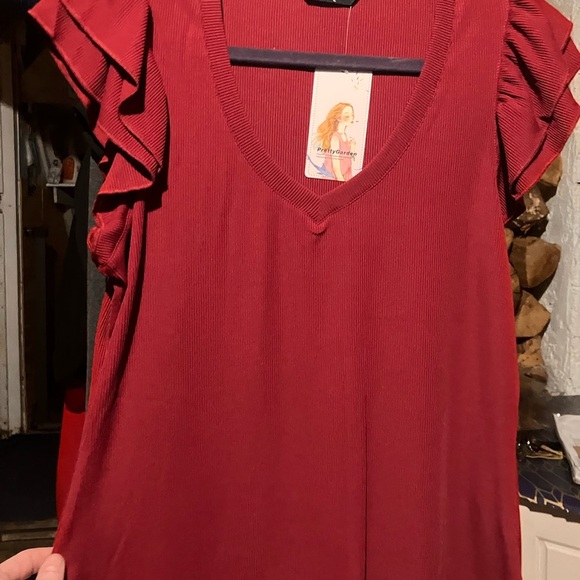 Elegant Ruffle Sleeve Blouse in Rich Red - Picture 2 of 3